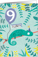 Cute Boys Iguana Ninth Birthday card