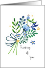 Thinking Of You Blue Floral Bouquet with Blue Ribbon card
