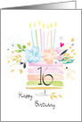 16th Birthday Party Watercolour Floral Cake with Candles card