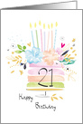 21st Birthday Watercolour Floral Cake with Candles card