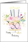 30th Birthday Watercolour Floral Cake with Candles card