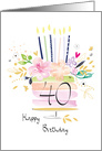 40th Birthday Watercolour Floral Cake with Candles card