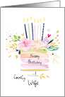 Wife Birthday Watercolour Floral Cake with Candles card