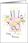60th Birthday Watercolour Floral Cake with Candles card