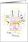 70th Birthday Watercolour Floral Cake with Candles card