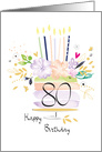 80th Birthday Watercolour Floral Cake with Candles card
