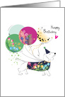 Birthday Dog with Party Hat and Watercolor Floral Balloons card