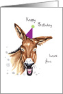 Birthday Laughing Donkey with Party Hat card