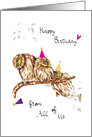 Birthday Watercolor Owls with Party Hats and Pink Heart from Group card