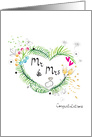 Mr and Mrs Tropical Wreath with Pink Love Heart and Champagne card