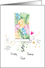 New Home Tropical Leaves Roller with Pink Love Heart card