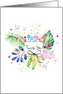Thank You with Watercolor Tropical Leaves and Butterflies card