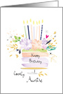 Auntie Birthday Watercolor Floral Cake with Candles card