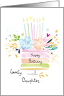 Daughter Birthday Watercolor Floral Cake with Candles card