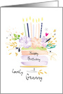 Granny Birthday Watercolor Floral Cake with Candles card