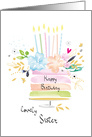 Sister Birthday Watercolor Floral Cake with Candles card