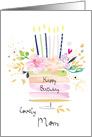 Mom Birthday Watercolor Floral Cake with Candles card