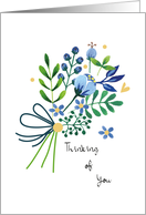 Thinking Of You Blue Floral Bouquet with Blue Ribbon card