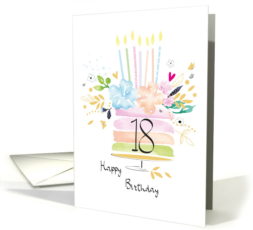 18th Birthday Party Watercolour Floral Cake with Candles card