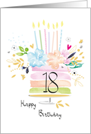 18th Birthday Party Watercolour Floral Cake with Candles card