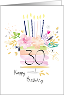 30th Birthday Watercolour Floral Cake with Candles card