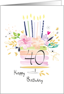 40th Birthday Watercolour Floral Cake with Candles card