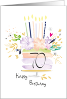 70th Birthday Watercolour Floral Cake with Candles card