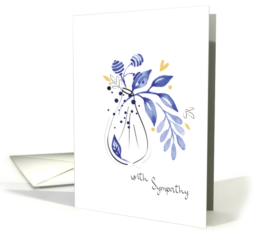 Blue Watercolour Leaves and Berries Bouquet for Bereavement card