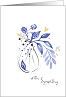 Blue Watercolour Leaves and Berries Bouquet for Bereavement card