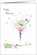 Birthday Pink Martini Cocktail with Tropical Leaves card
