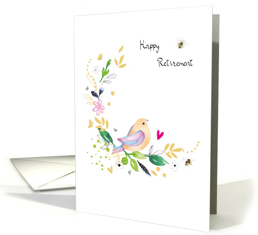 Retirement Pastel Watercolour Bird with Flowers and Bees card