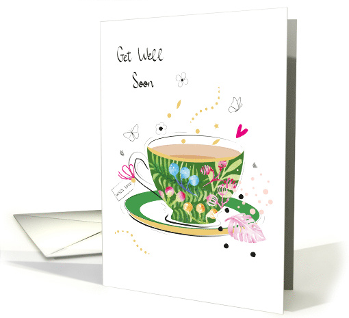 Get Well Soon Tea and Coffee Tropical Leaves and Berries Cup card