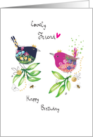Birthday Birds with Crowns for a Friend with Watercolor Leaves card
