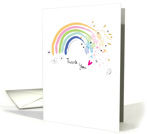 Thank You Rainbow with Watercolor Botanicals and Butterflies card
