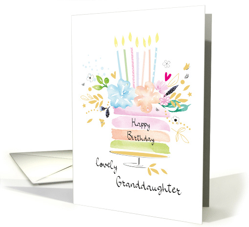 Granddaughter Birthday Watercolor Floral Cake with Candles card