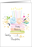 Daughter Birthday Watercolor Floral Cake with Candles card