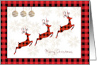 Merry Christmas Reindeer Buffalo Plaid card
