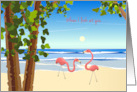 Valentine’s Day Flamingos on Beach card