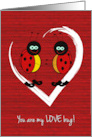 Valentine Ladybugs in White Heart card