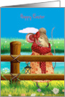 Easter Cute Mouse behind a Fence card