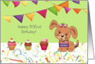 DOGust Birthday Cute Dog and Cupcakes and Flags card