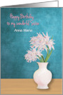 Birthday for Sister from Brother with Pink Orchids in Vase card