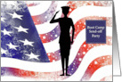Bootcamp Sendoff Party Invitation with Female Soldier and US Flag card