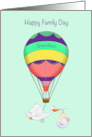 Adoption Family Day with Stork and Baby in Hot Air Balloon card