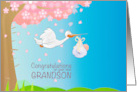 Grandfather’s New Grandson with Stork Carrying Baby Boy card