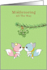 Mistletoe Christmas with Pink and Blue Foxes card