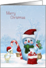 Christmas Snowman and Cat with Gifts card