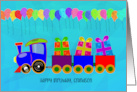 Happy Birthday Grandson with Train and Gifts with Balloons card