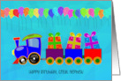 Happy Birthday Great Nephew with Train and Gifts with Balloons card