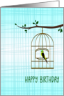 Happy Birthday with Parakeet in Golden Cage card